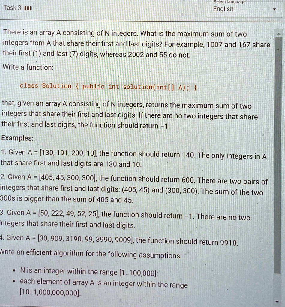 SOLVED: Task 3 English There is an array A consisting of N integers ...