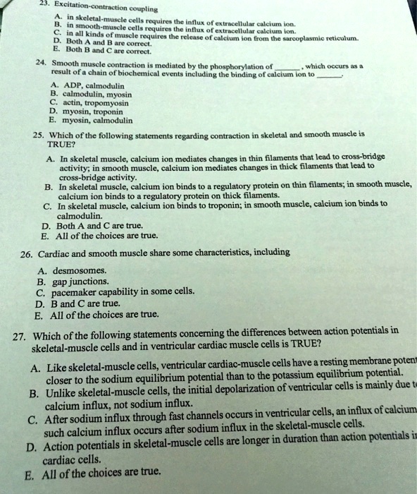 SOLVED:Excitation-contraction coupling skeletal-musele cells requires ...