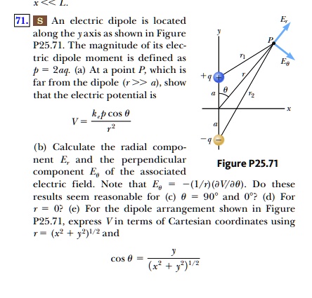 SOLVED: 71. An electric dipole is located along the y-axis as shown in ...