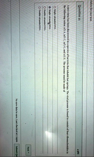 wishes for your test question 21 4 pts a new virus has been discovered in a species of bacteria that inhabit hot springs the viral genome is found to consist of four ribonucleotides in the f 01984