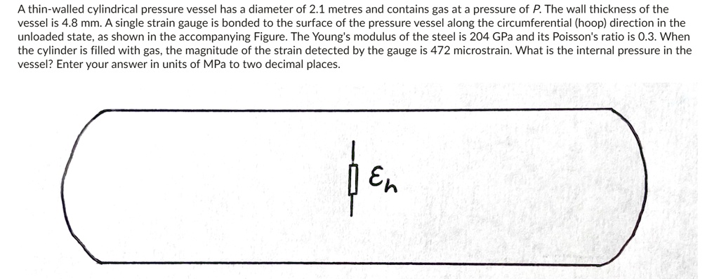 SOLVED: A thin-walled cylindrical pressure vessel has a diameter of 2.1 ...