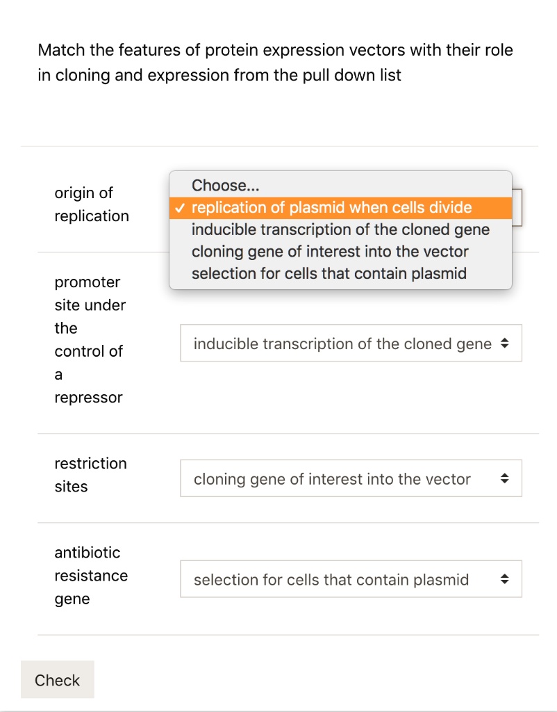 SOLVED: Match the features of protein expression vectors with their ...