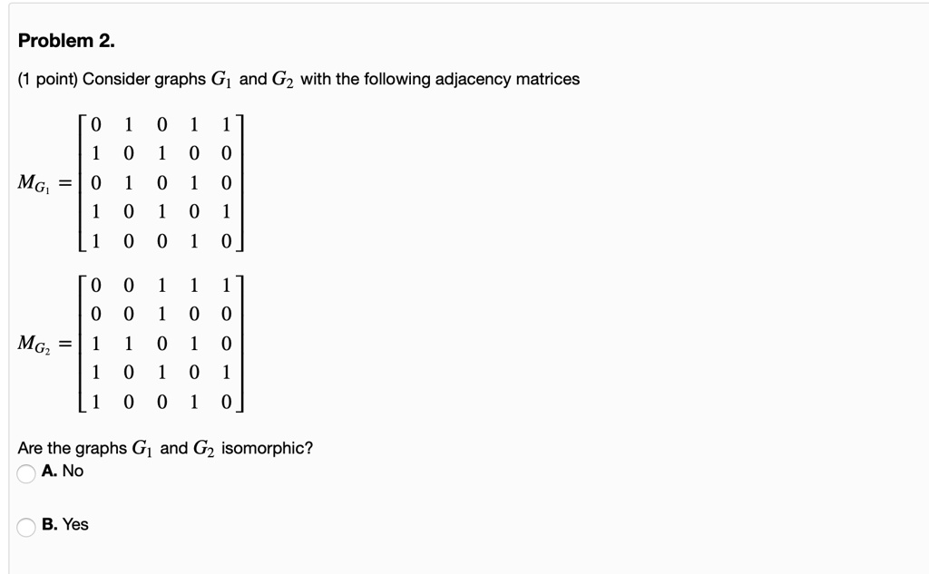 SOLVED: Problem 2 Consider graphs G1 and G2 with the following ...