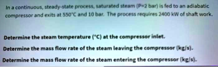 Steam Compression Process In a continuous, steady-state process, saturated steam (P=2 bar) is fed ...