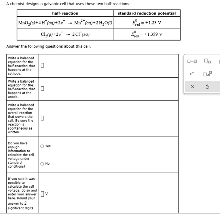 SOLVED chemist designs galvanic cell that uses these two half
