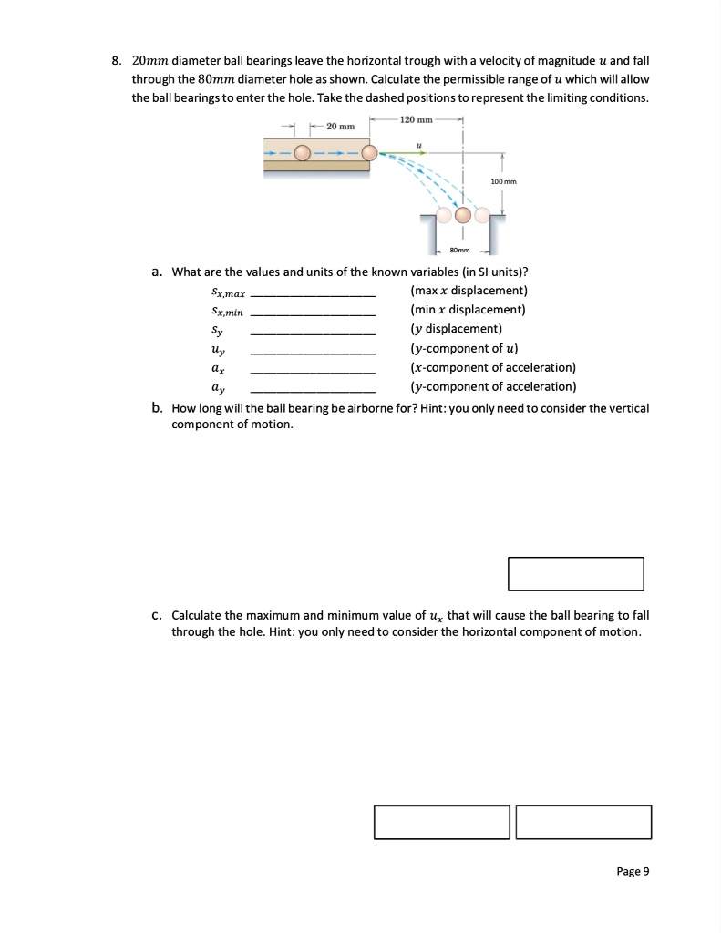 SOLVED: ZOmm diameter ball bearings leave the horizontal trough with a ...