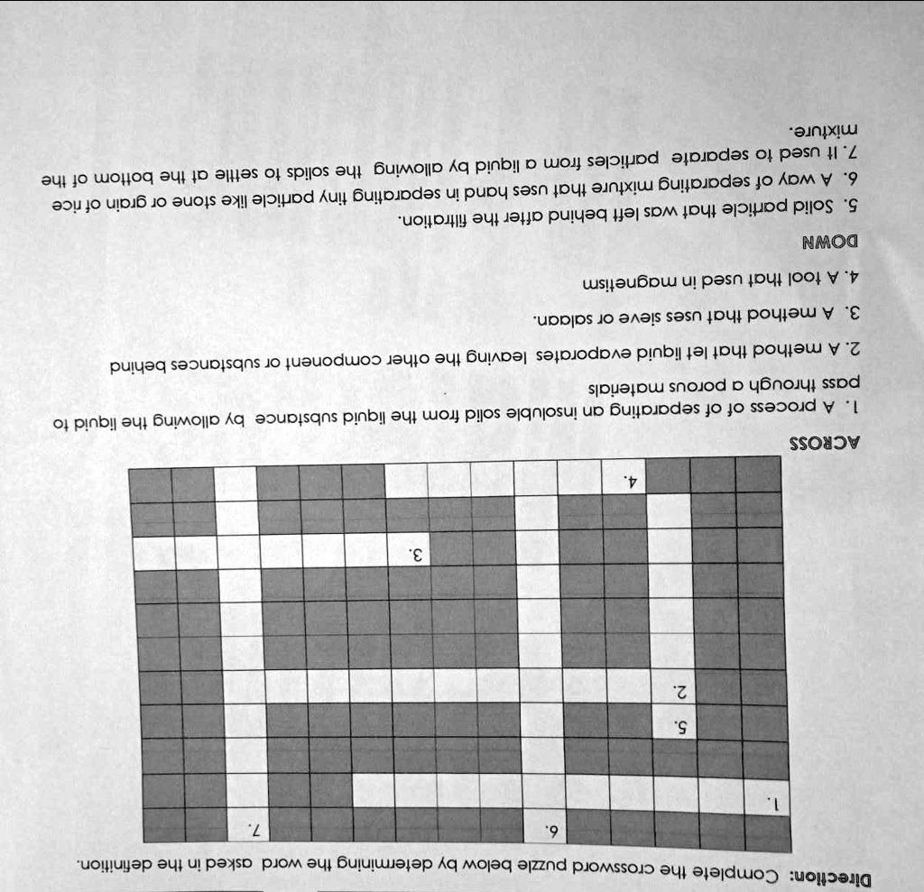 SOLVED ACROSS 1. A process of separating an insoluble solid from the