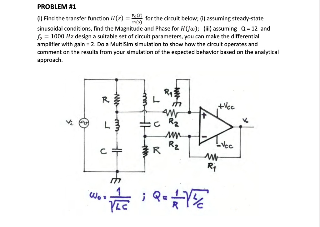 Solved: Problem #1 Given A Sinusoidal Input Vi(s), Find The Magnitude 