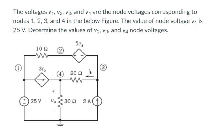 SOLVED: The voltages v1, v2, v3, and v4 are the node voltages ...