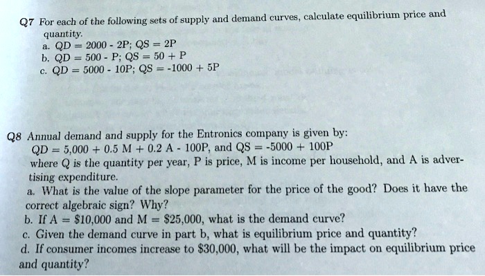 SOLVED: Q7 For each of the following sets of supply and demand curves ...