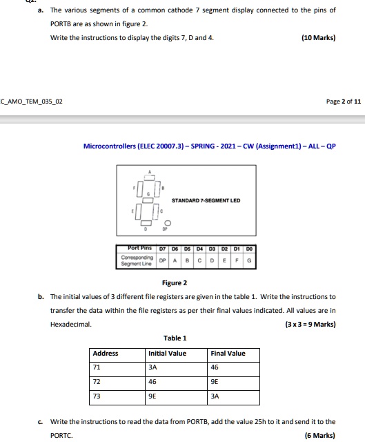 SOLVED: The various segments of a common cathode 7-segment display ...