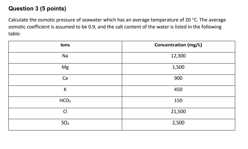 SOLVED Question 3 (5 points) Calculate the osmotic pressure of