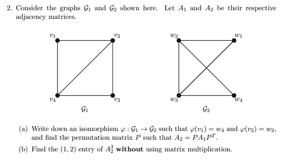 SOLVED: Consider the graphs G1 and Gz shown here_ Let Ai and Az be ...