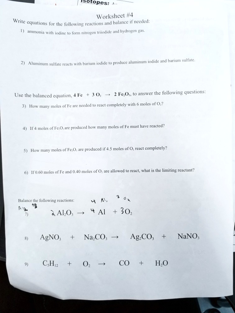 SOLVED Usotopes Worksheet 4 Write equations for the following