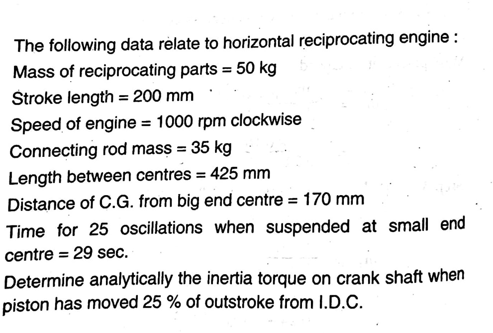 SOLVED The following data relate to a horizontal reciprocating engine