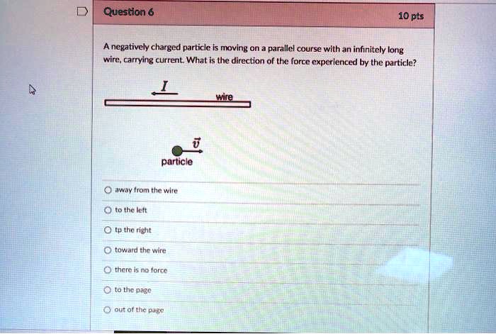 question 6 10 pts a negatively charged particle is moving on a parallel ...