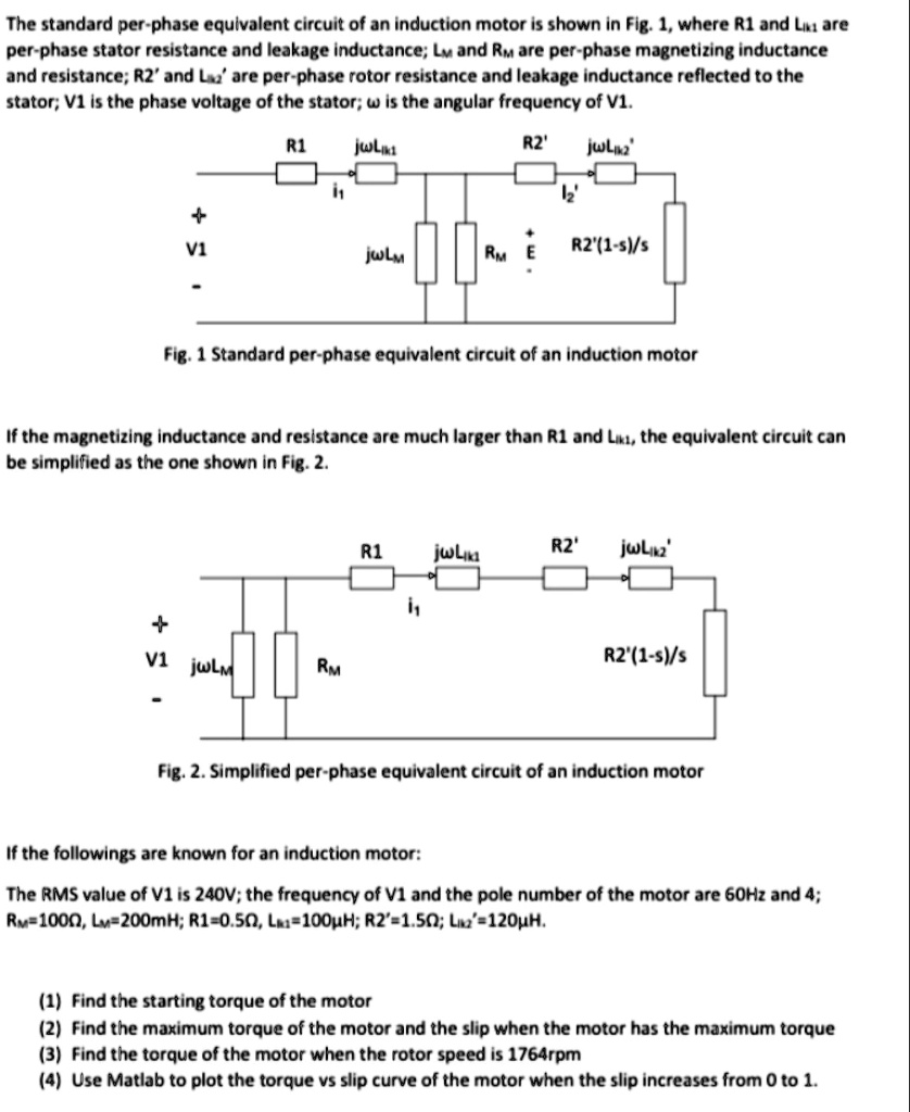 SOLVED The standard perphase equivalent circuit of an induction motor