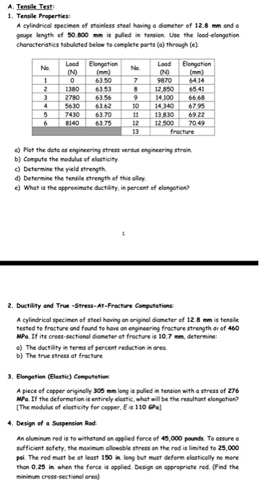 SOLVED Tensile Test 1 Tensile Properties A Cylindrical Specimen Of solved-tensile-test-1-tensile-properties-a-cylindrical-specimen-of