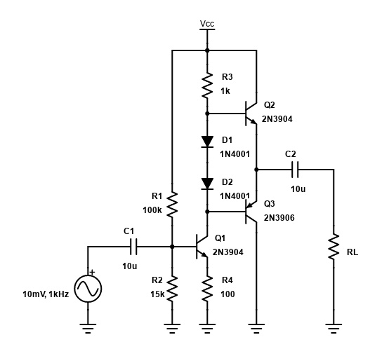 SOLVED: Consider the class AB amplifier circuit shown in the figure ...