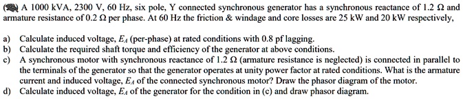 a 1000 kva 2300 v 60 hz six pole y connected synchronous generator has ...