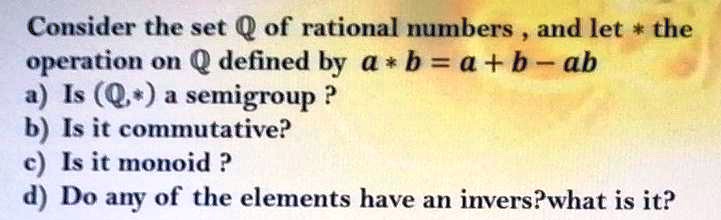 SOLVED: Consider The Set Q Of Rational Numbers And Let The Operation On ...