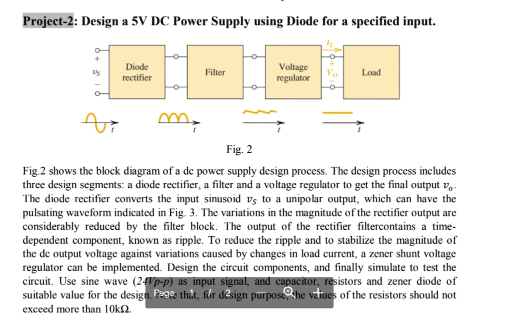 SOLVED: Project-2: Design a DC Power Supply using Diode for a specified