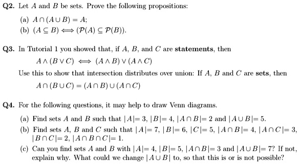 SOLVED Q2. Let A and B be sets. Prove the following propositions