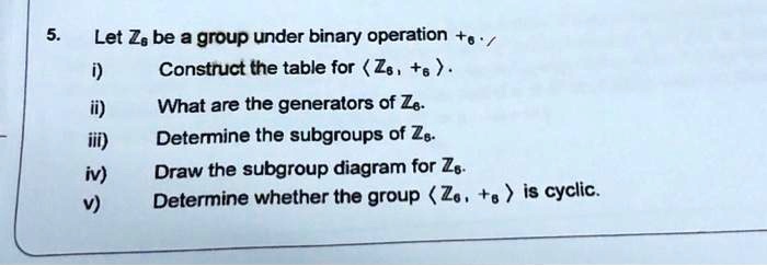 SOLVED:Let Zs be a group under binary operation + Construct the table ...