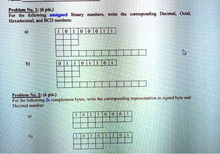 Problem No.1: (6 pts.) For the following unsigned Binary numbers, write ...