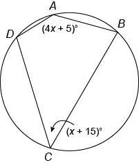 A
B
(4x + 5)°
D
(x + 15)°
C