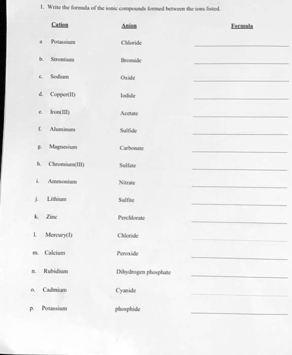 VIDEO solution a. Potassium Chloride b. Strontium Bromide c. Sodium