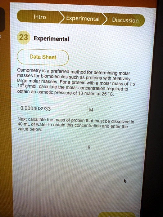 SOLVED Experimental Discussion 23) Experimental Data Sheet Osmometry