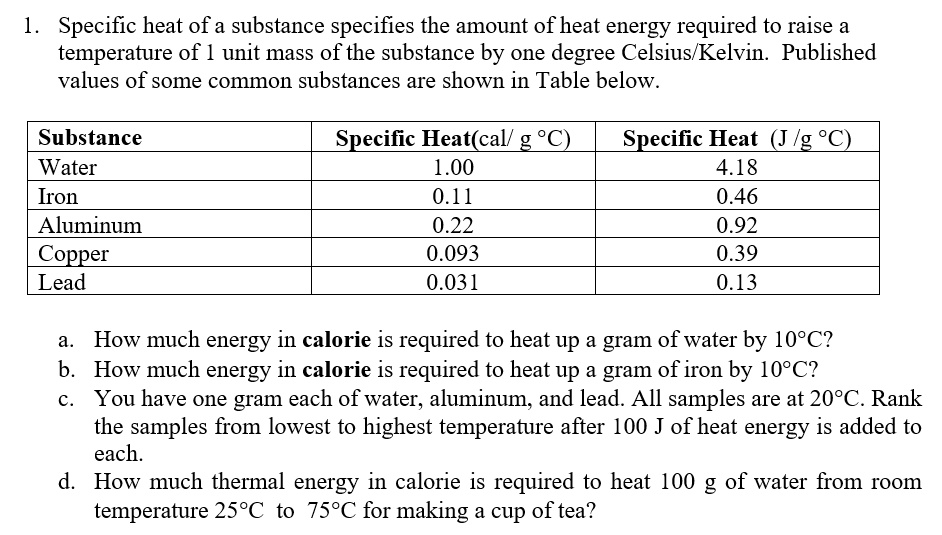Of degree a the of of sample’s quantity the needed the by one is a to substance temperature heat sample raise celsius Specific Heat
