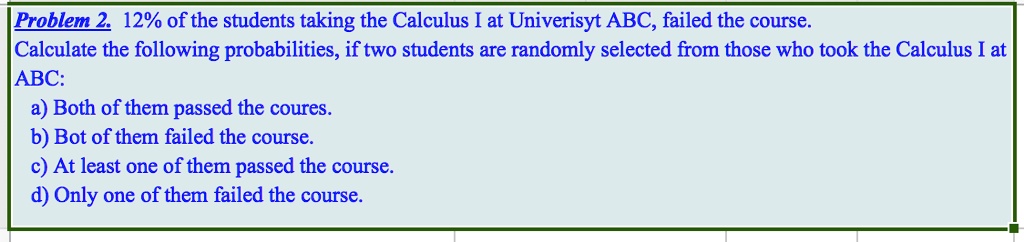 Solved Problem 2 12 Of The Students Taking The Calculus I At