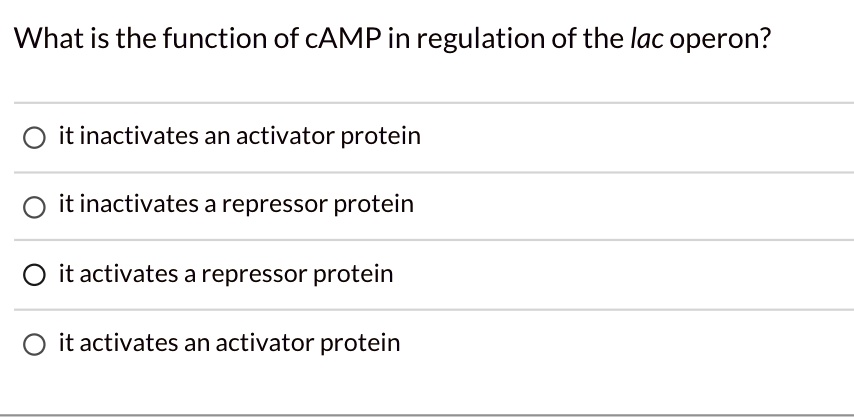 SOLVED What is the function of cAMP in regulation of the lac operon