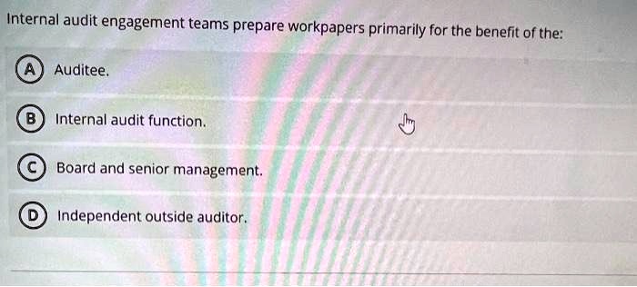 SOLVED: Internal Audit Engagement Teams Prepare Workpapers Primarily ...