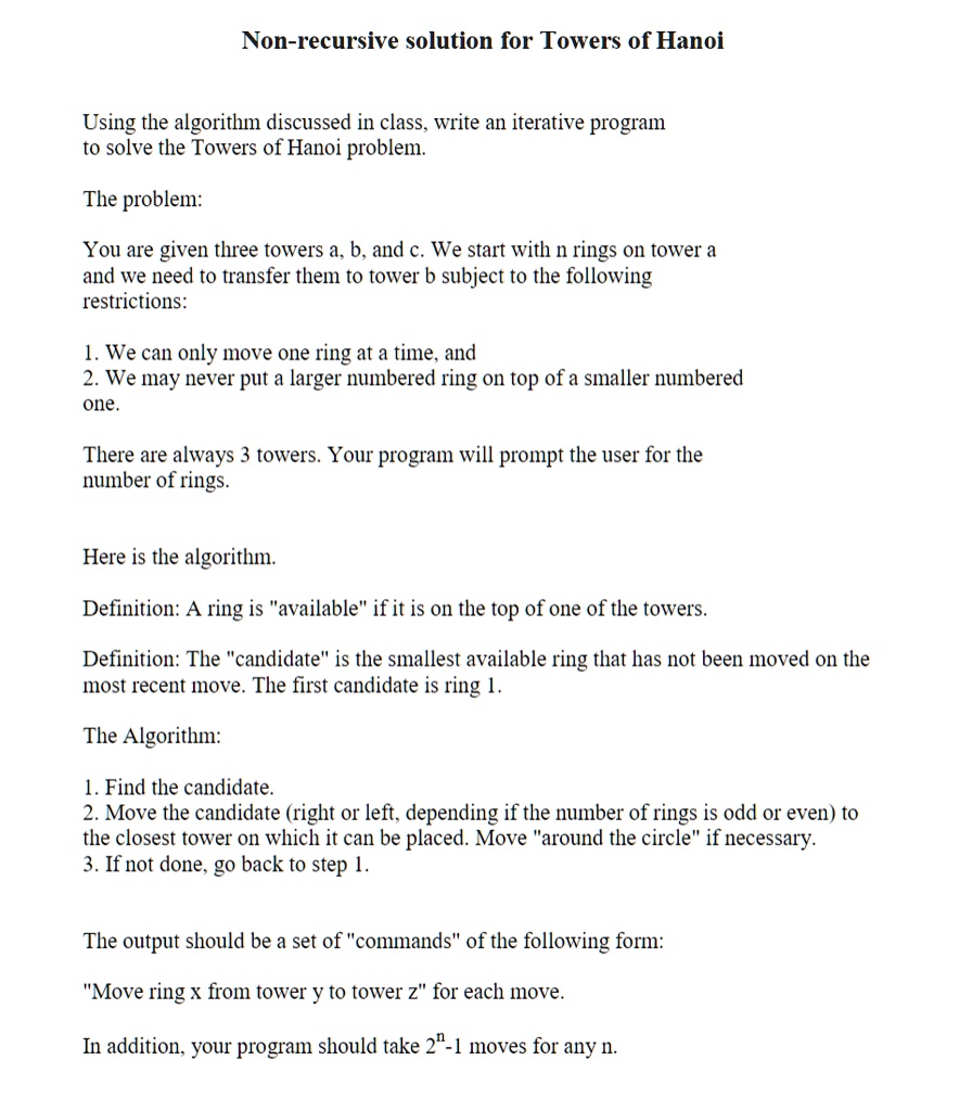 Use C++ vector to solve this problem. Non-recursive solution for Towers ...