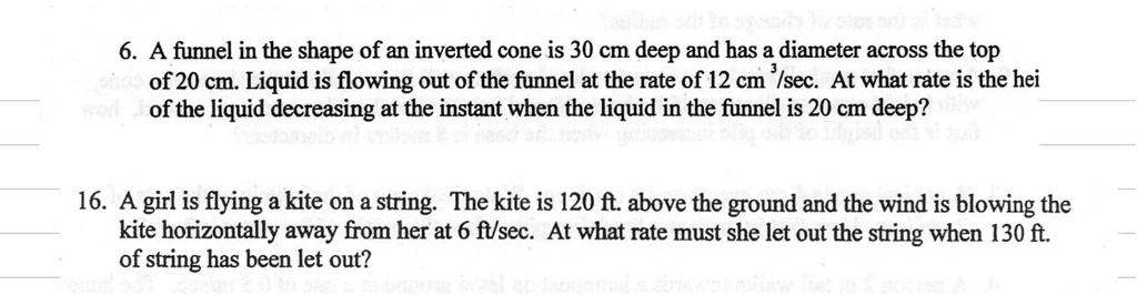 a funnel in the shape of an inverted cone is 30 cm deep and has a ...