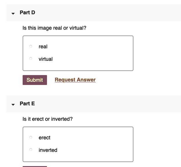 Rect Inverted Real Vitual SOLVED:Part D Is this image real or virtual? real virtual Submit ...