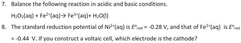 SOLVED: Balance the following reaction in acidic and basic conditions ...