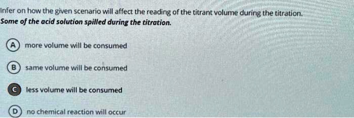 Infer on how the given scenario will affect the reading of the titrant ...