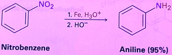 NO2 NH2 1. Fe, H3O+ 2. HO? Nitrobenzene Aniline (95%)
