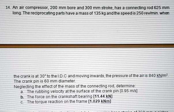 SOLVED: An air compressor with a 200 mm bore and 300 mm stroke has a ...