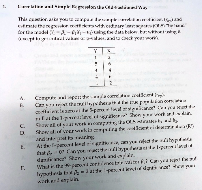 SOLVED:Correlation And Simple Regression The Old-Fashioned Way This ...