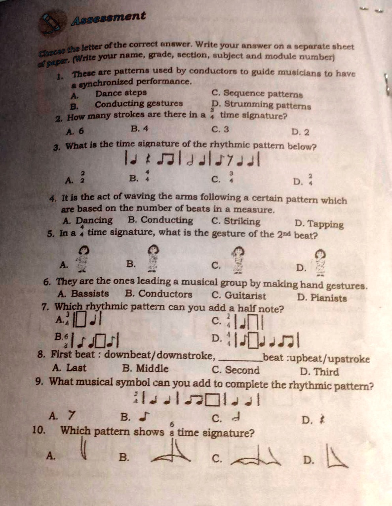 number one these are the patterns used by conductors to guide musicians ...
