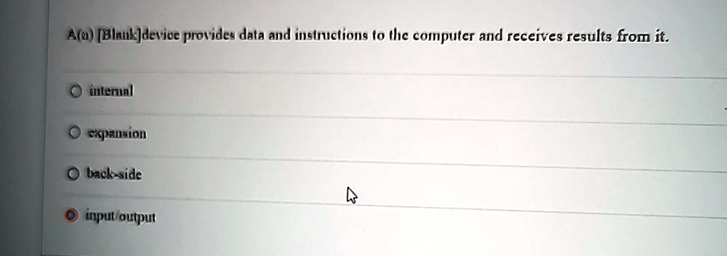 A(u) [Blank] device provides data and instructions to the computer and ...