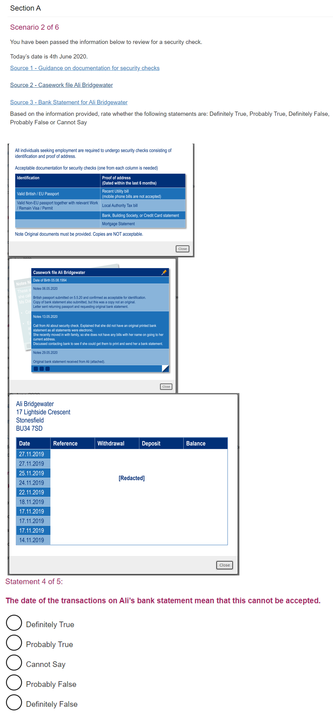 Section A Scenario 2 of 6 You have been passed the information below to ...