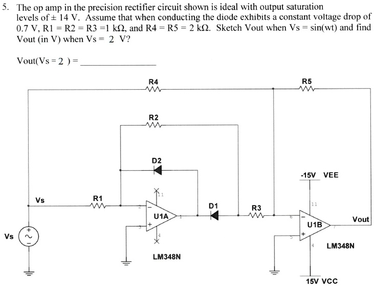 SOLVED: The op amp in the precision rectifier circuit shown is ideal ...