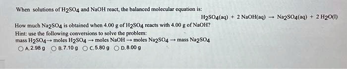 SOLVED: When solutions of HSO4 and NaOH react, the balanced molecular