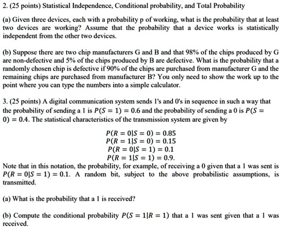 2 25 points statistical independence conditional probability and total ...